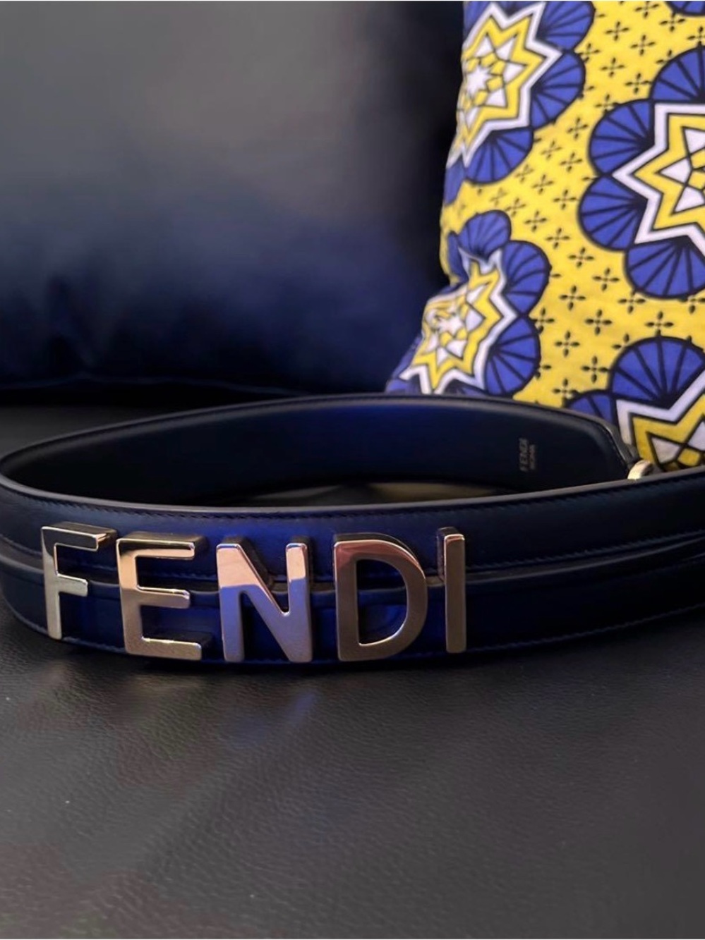 Fendi Black Leather Belt with Gold 'FENDI' Logo